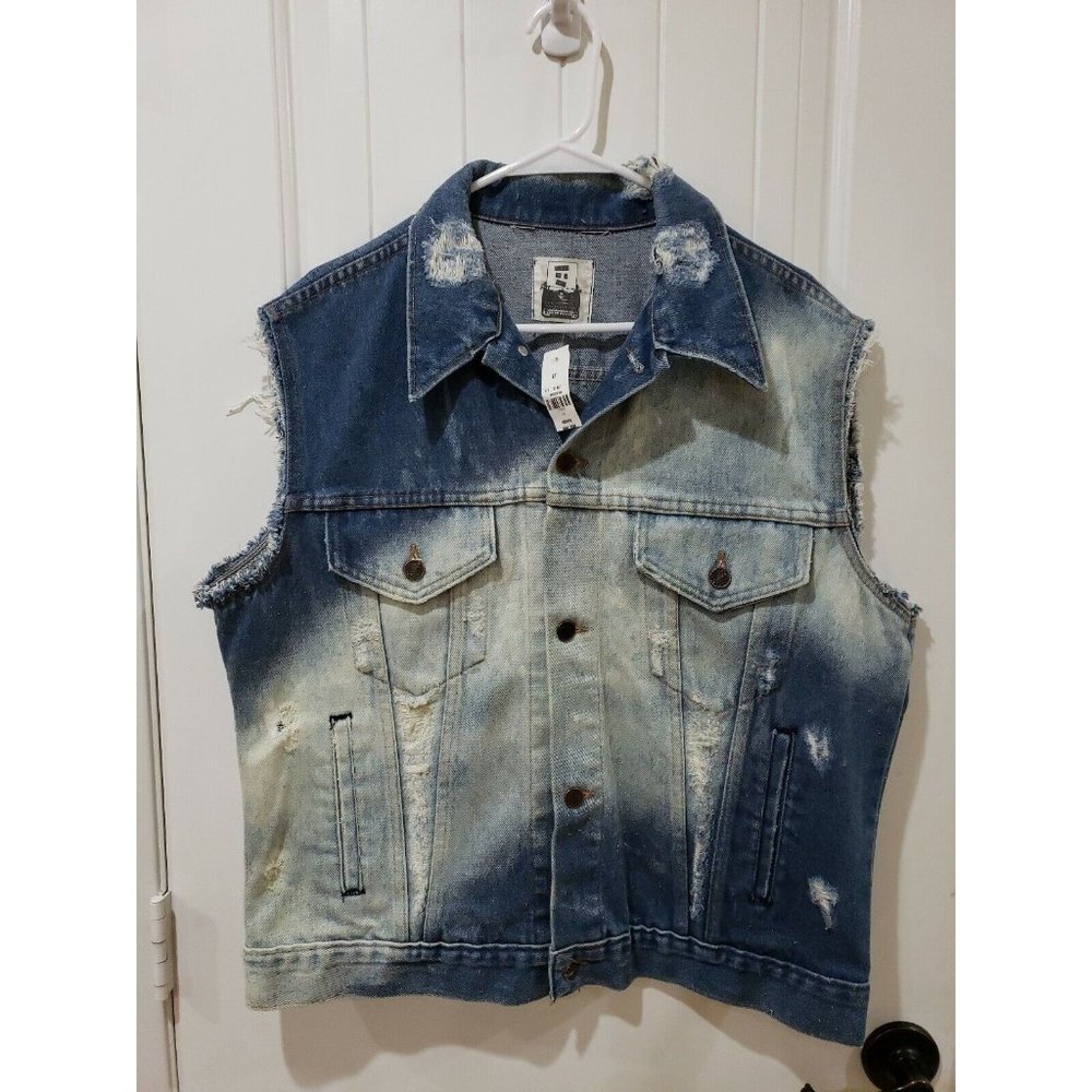 Denim Jean Jacket Vest One Size LF Furst Of A Kind Vintage
